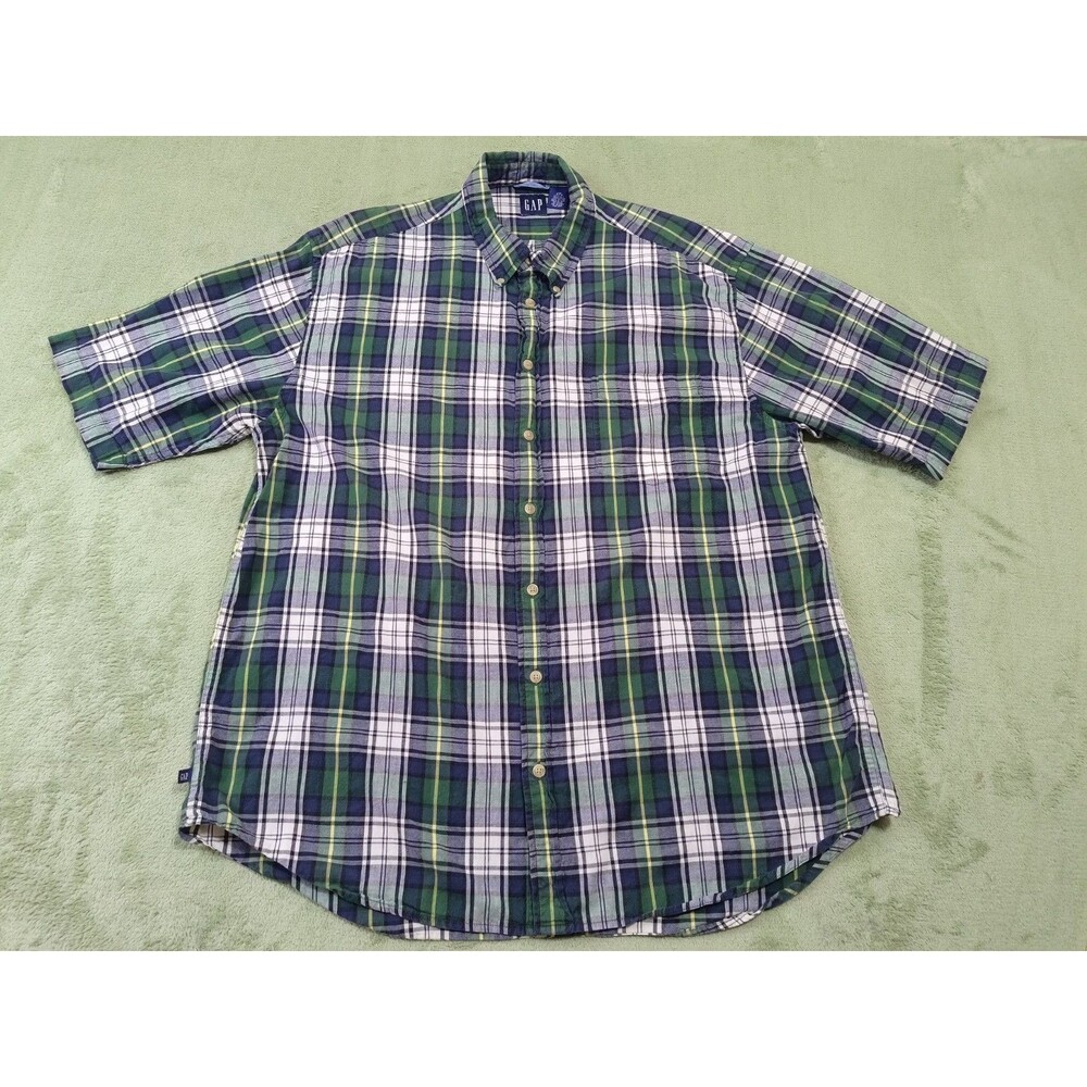 Gap Button Up Shirt Men’s XXL Green Tartan Plaid Classic Preppy Casual Work